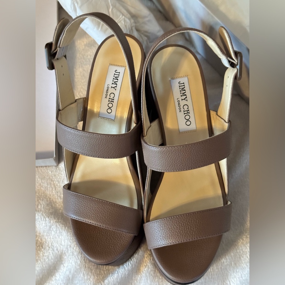 Jimmy Choo Nazli Light Mocha Leather Wedge - NWT, Size 38.5 (8)